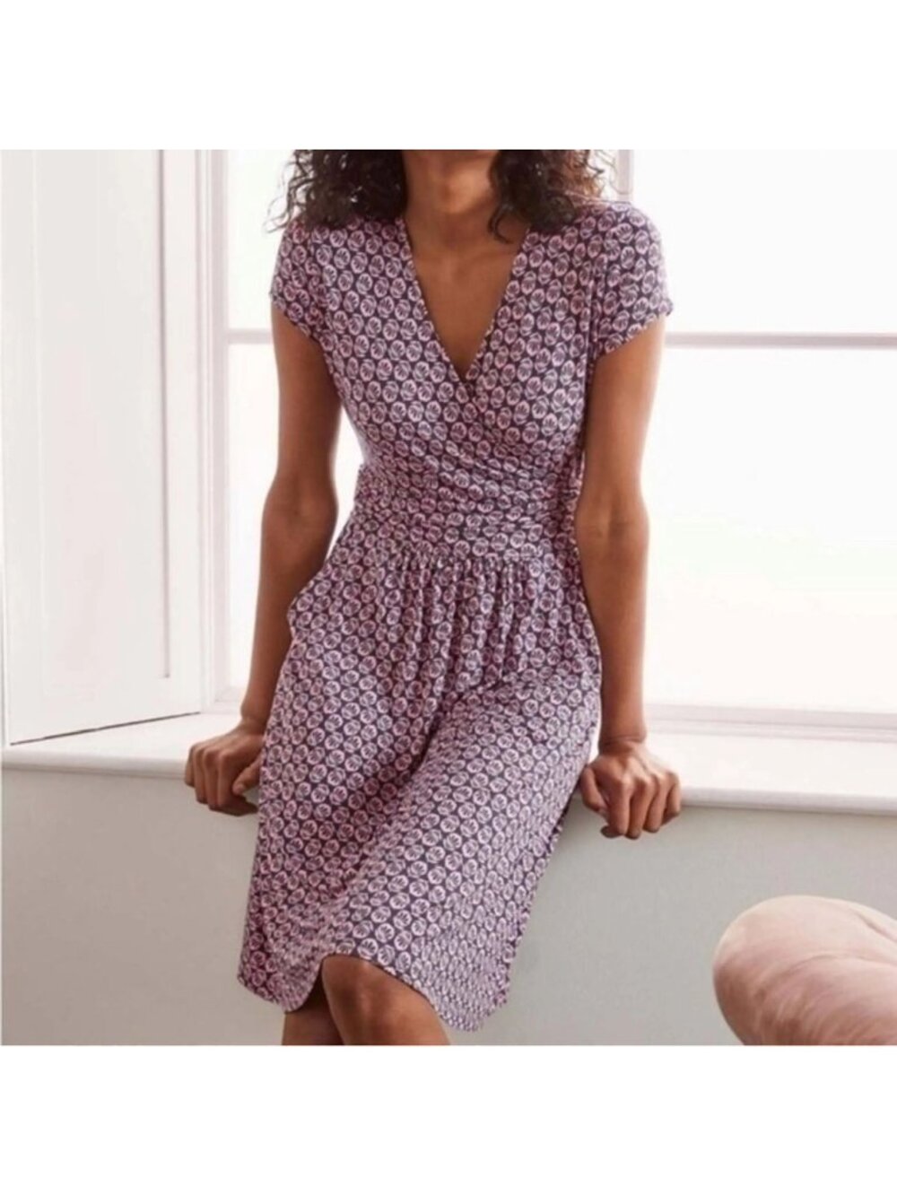 Boden women's 4R Lola jersey faux wrap dress pink berry bloom knee length casual